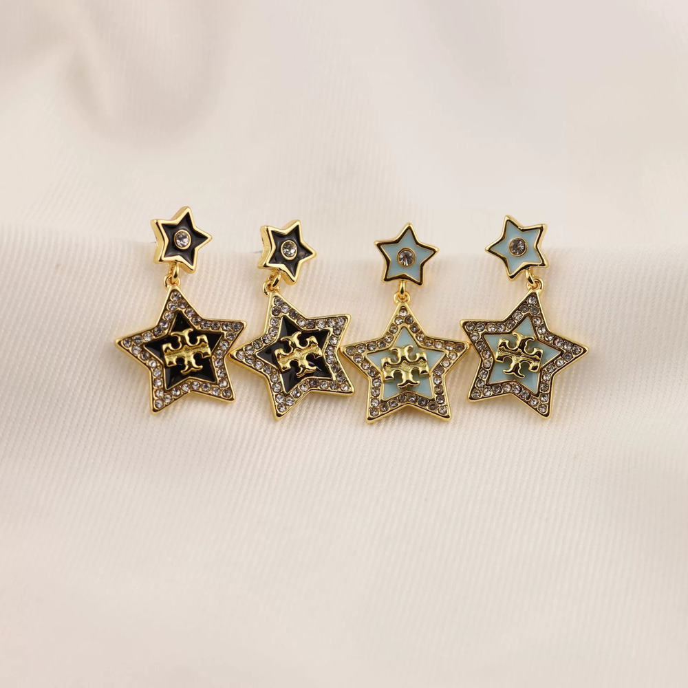 Tory Burch Copper Gold Plated Enamel Double Star Earrings Classic Texture